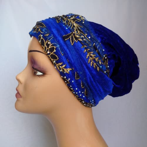 Double Wrap Laced Turban Head Wrap - Royal Blue