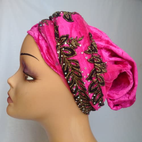 Double Wrap Laced Turban Head Wrap - Fuchsia Pink