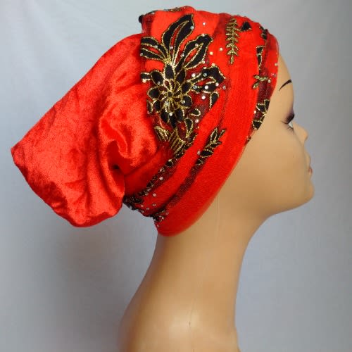 Double Wrap Laced Turban Head Wrap - Red