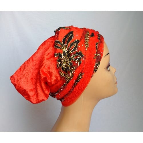 Double Wrap Laced Turban Head Wrap - Red