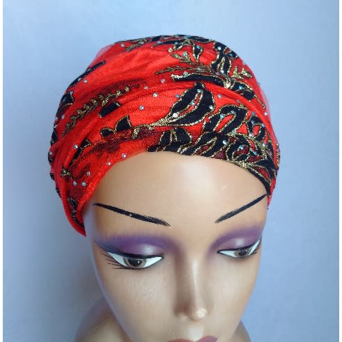 Double Wrap Laced Turban Head Wrap - Red