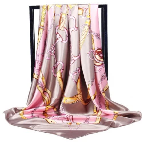 Belt Pattern Satin Scarf - Grey