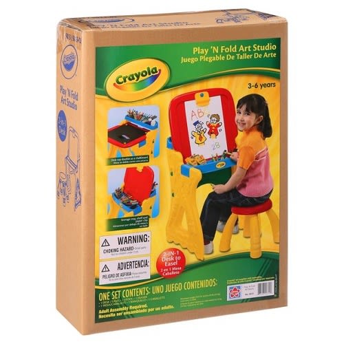 Crayola Play 'n Fold 2-in-1 Art Studio Easel Desk With Stool & Storage