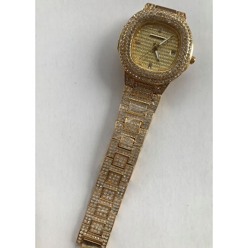 Women's Iced Stones Wrist Watch - Gold