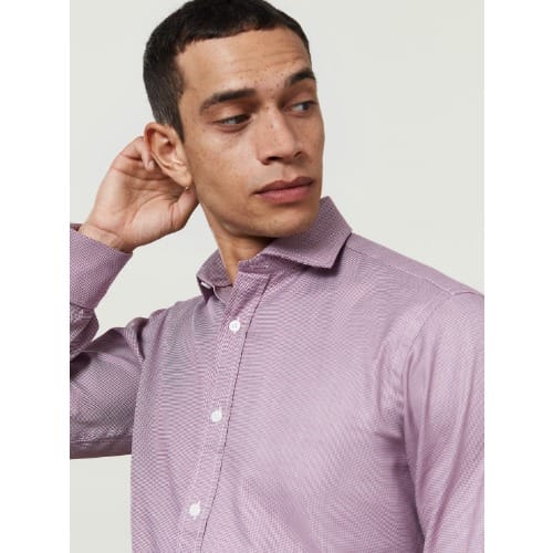 Slim Fit Burgundy Micro Dogtooth Shirt – Double Cuff