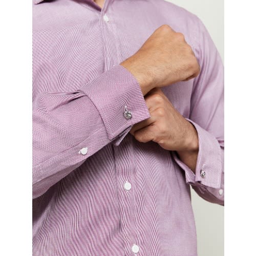 Slim Fit Burgundy Micro Dogtooth Shirt – Double Cuff