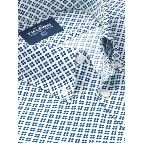 Flower Print Slim Fit Blue Shirt