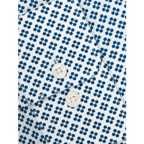 Flower Print Slim Fit Blue Shirt