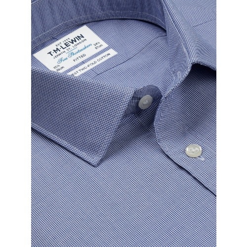 Fitted Navy Fine Check Shirt – Double Cuff