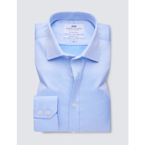 Men's Formal Blue Twill Slim Fit Shirt - Single Cuff - Non Iron