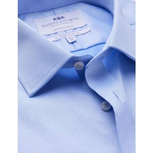 Men's Formal Blue Twill Slim Fit Shirt - Single Cuff - Non Iron
