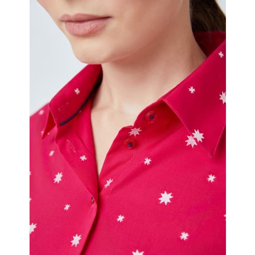 Women's Red Multi Stars Print Fitted Shirt