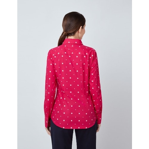 Women's Red Multi Stars Print Fitted Shirt