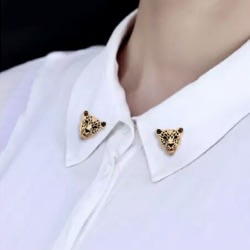 Shirt Collar Leopard Brooch Pin Men Women Lapel Accessories (1 Pair)  - Gold.