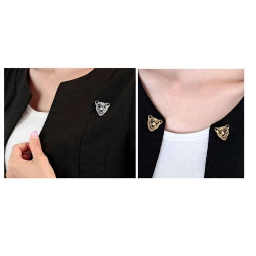 Shirt Collar Leopard Brooch Pin Men Women Lapel Accessories (1 Pair)  - Gold.