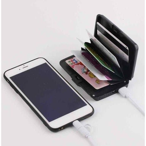 E-charger Wallet - 2 In 1 Atm Card Charger Holder With Power Bank - Black