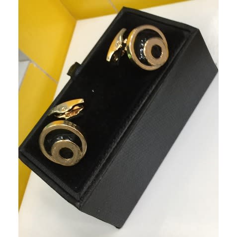 2-in-1 Men's Polished Gold Steel Cuff Links