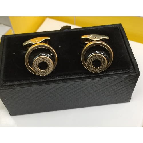 2-in-1 Men's Polished Gold Steel Cuff Links