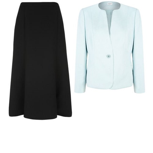 Tailored Collarless Formal Skirt Suit-Blue Mint