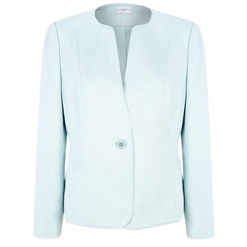 Tailored Collarless Formal Skirt Suit-Blue Mint