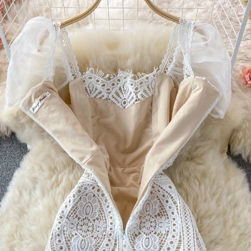 Crotchet Textured Dress - White