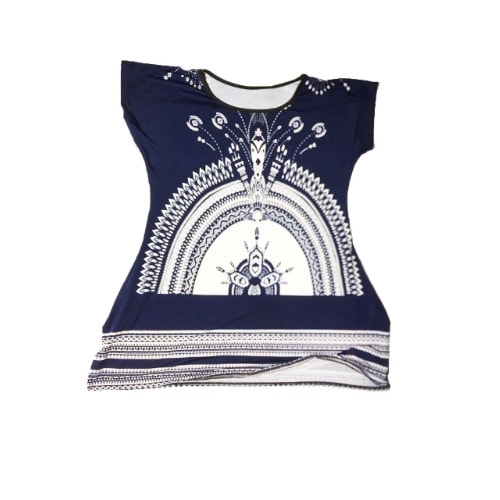 Ladies Ice Silk Temple Print Blouse - Blue