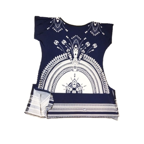 Ladies Ice Silk Temple Print Blouse - Blue