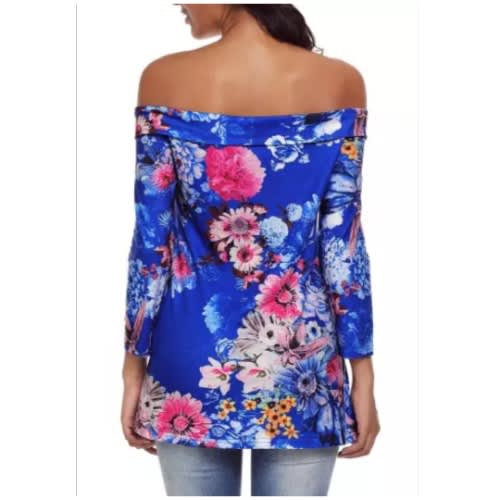 Blue Floral Off Shoulder Crisscross Top - Blue