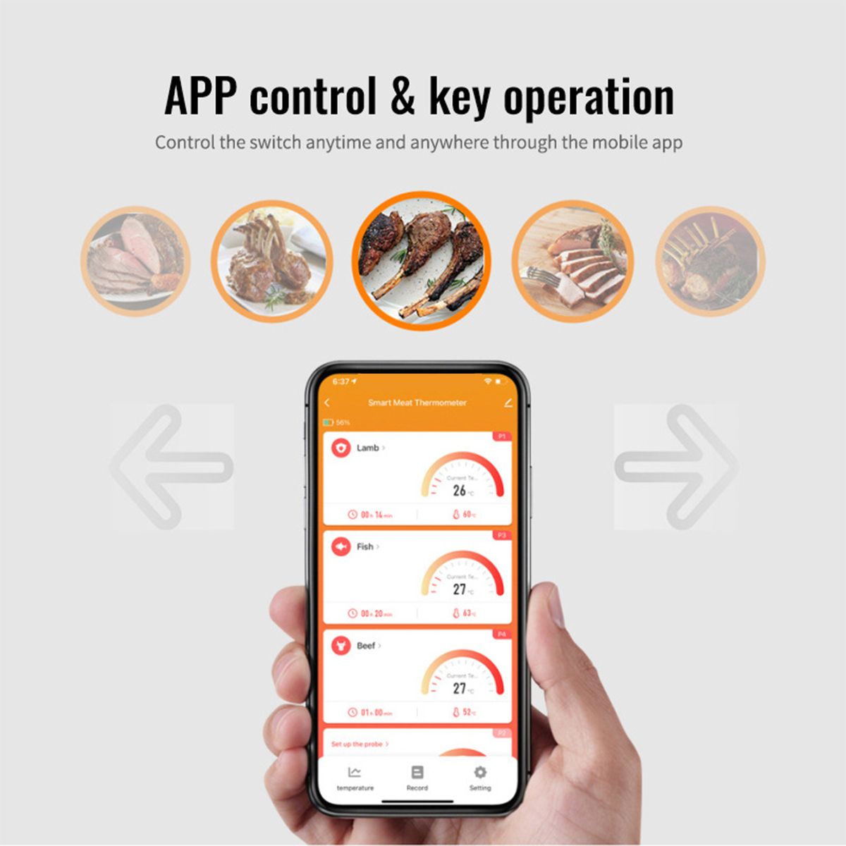 Smart Meat Thermometer With 4 Probes Digital LCD Display