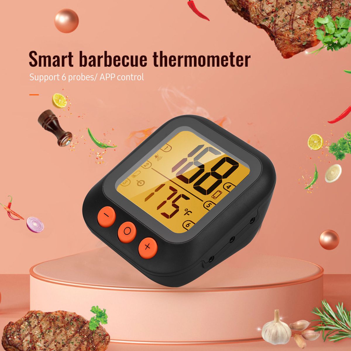 Smart Meat Thermometer With 4 Probes Digital LCD Display