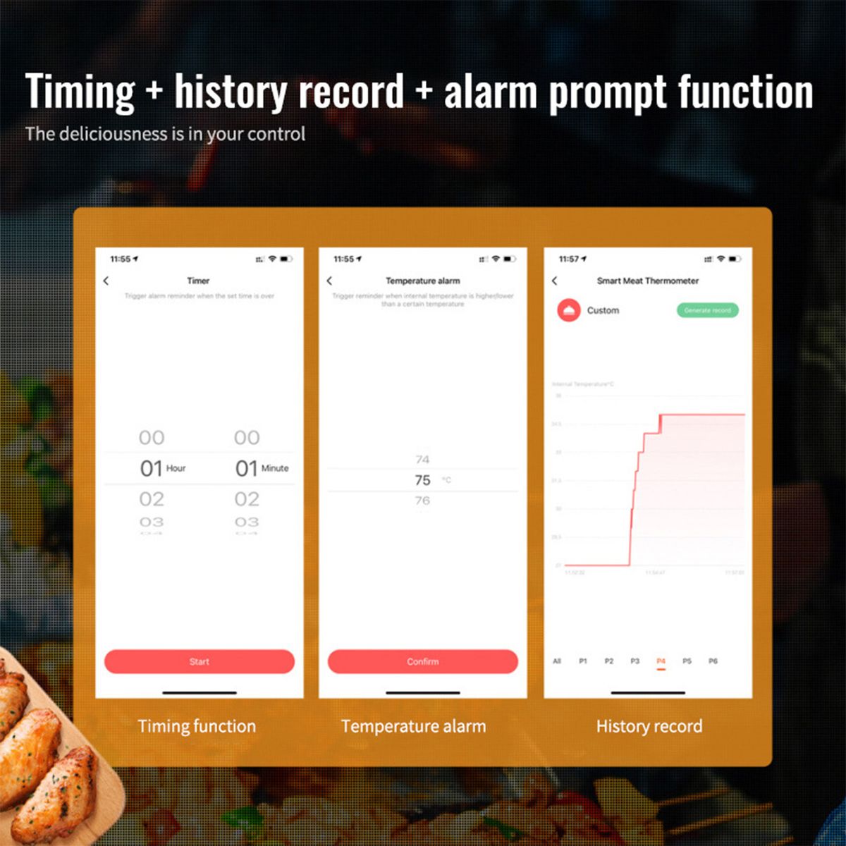 Smart Meat Thermometer With 4 Probes Digital LCD Display