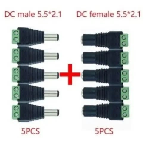 Dc Power Female/ Male Jack Connector Cable Adapter Plug For Cctv Cameras -10pieces