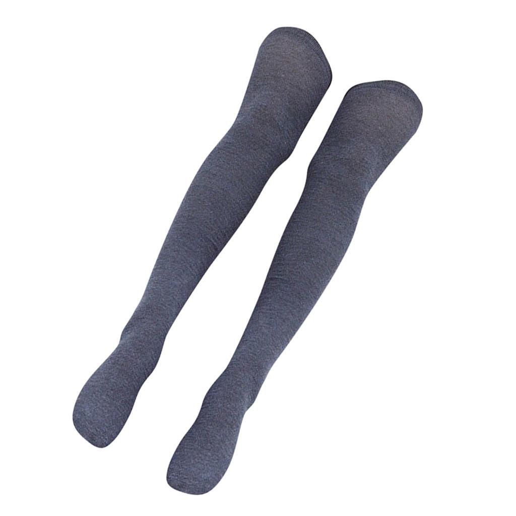 Women Hot Extra Long Plain Thigh High Socks Regular Cotton Dark Grey