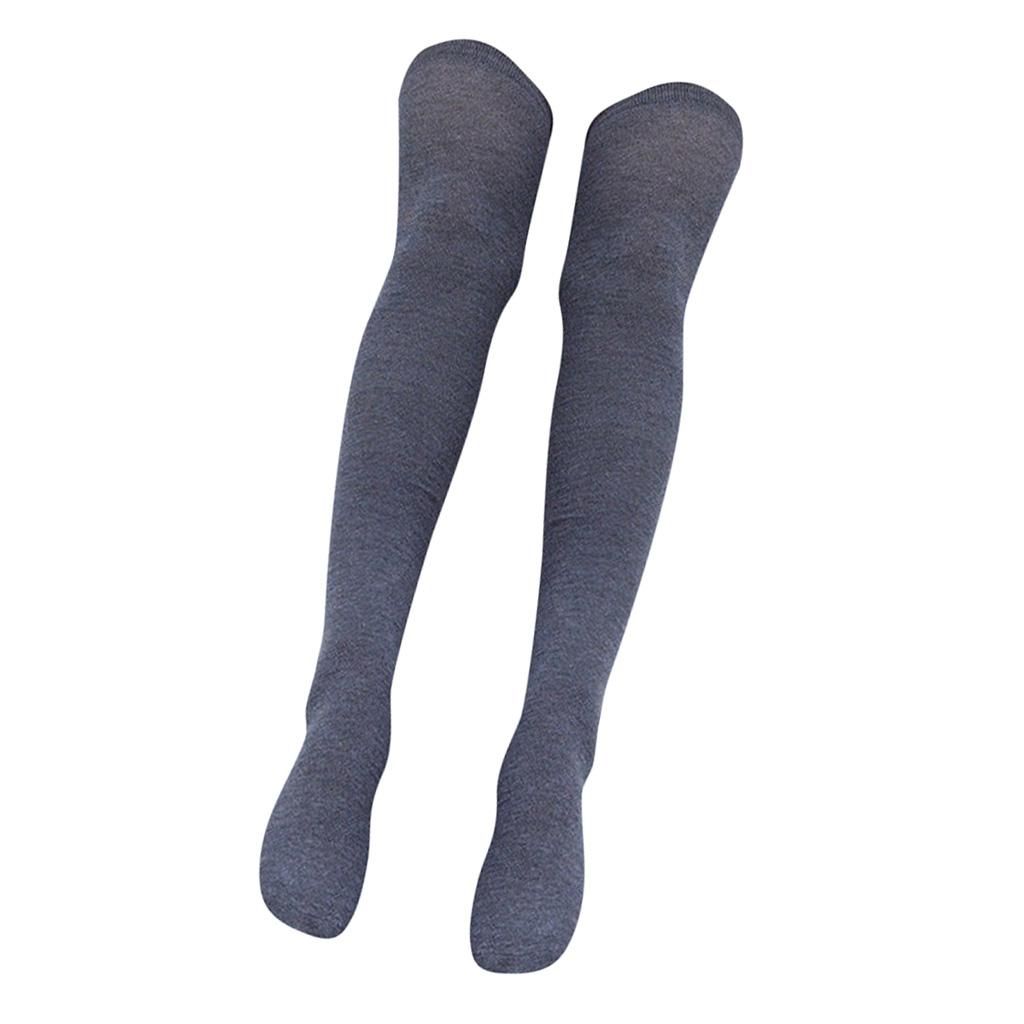Women Hot Extra Long Plain Thigh High Socks Regular Cotton Dark Grey