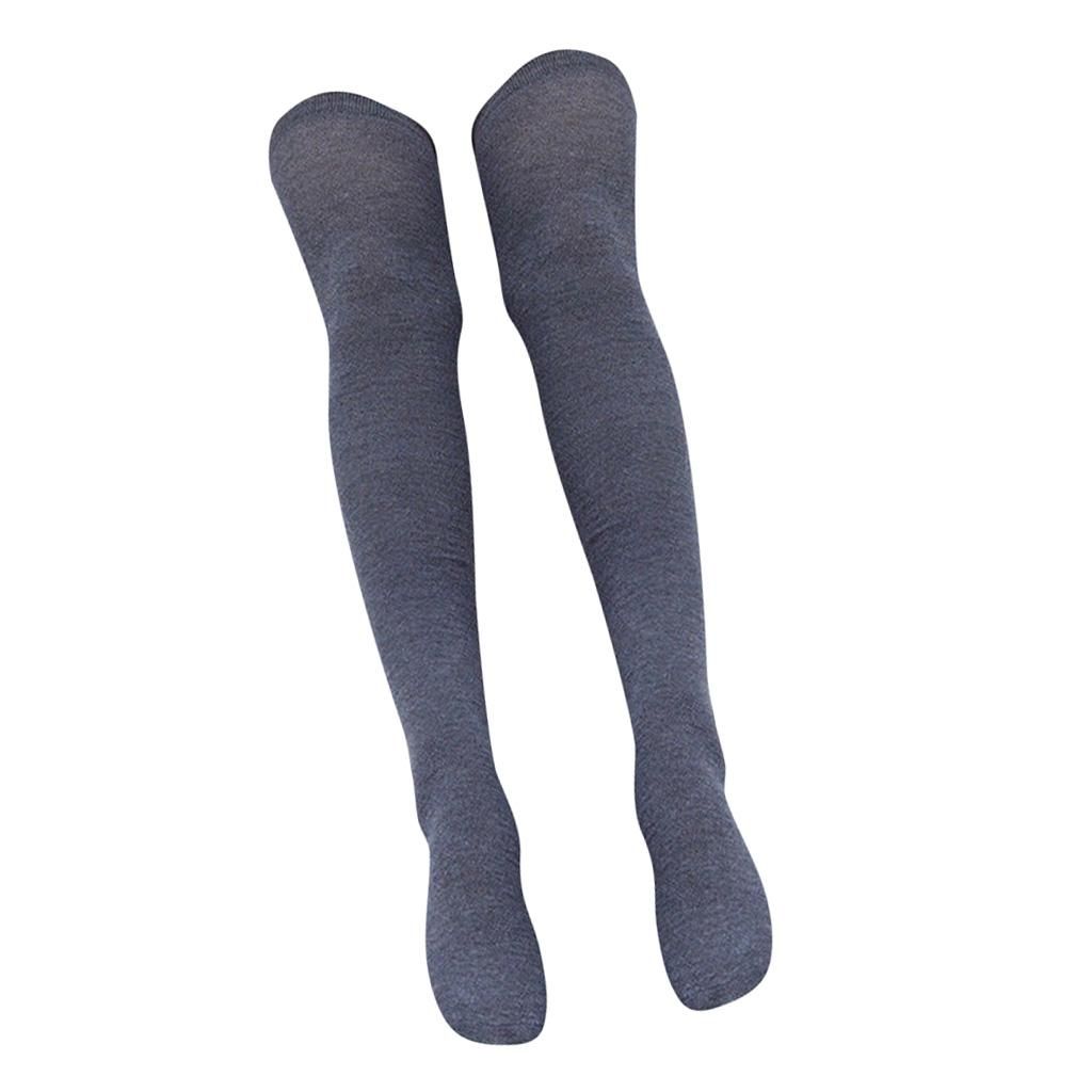 Women Hot Extra Long Plain Thigh High Socks Regular Cotton Dark Grey