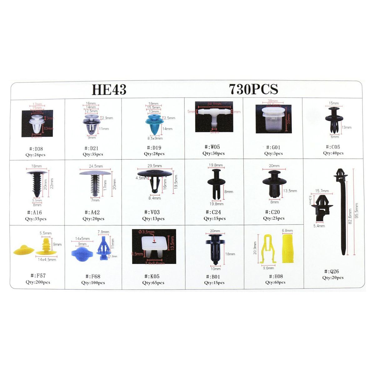730Pcs Bumper Retainer Clips Kit Car Fastener Rivet