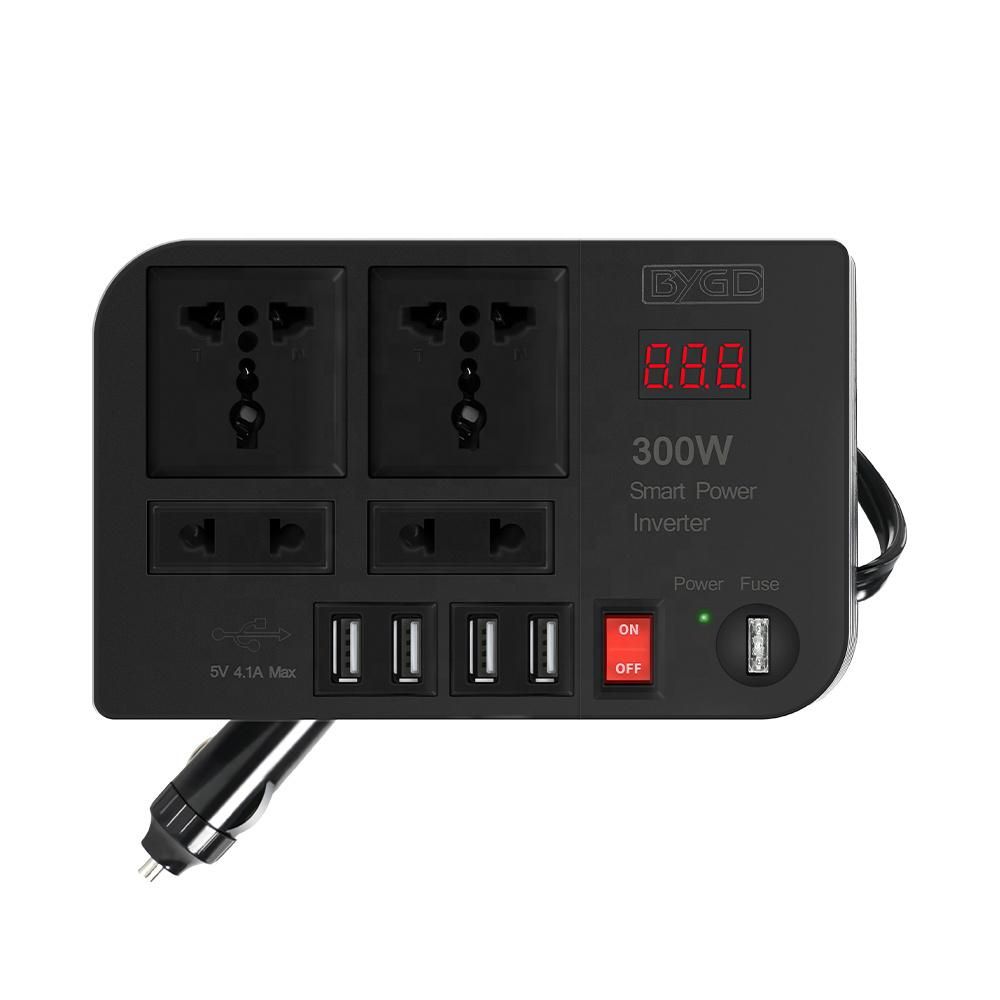 300W Car Inverter 12V to 220V Power Converter Automobile Electrical Inverter Transformer with 4 AC Outlets 4 USB Ports Voltage Display for Car Truck RV