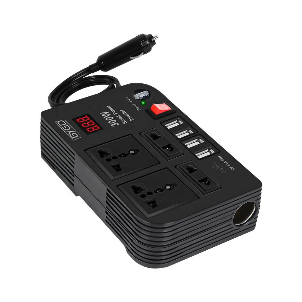 300W Car Inverter 12V to 220V Power Converter Automobile Electrical Inverter Transformer with 4 AC Outlets 4 USB Ports Voltage Display for Car Truck RV