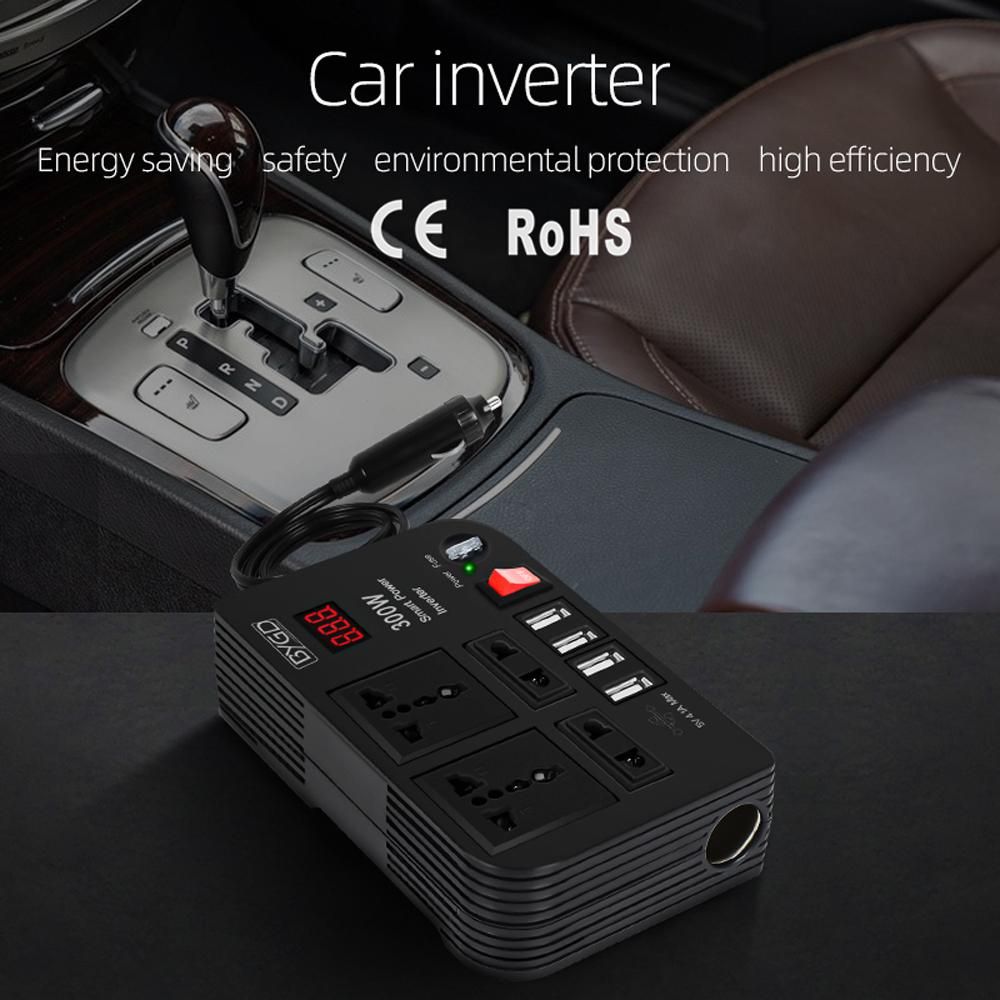 300W Car Inverter 12V to 220V Power Converter Automobile Electrical Inverter Transformer with 4 AC Outlets 4 USB Ports Voltage Display for Car Truck RV
