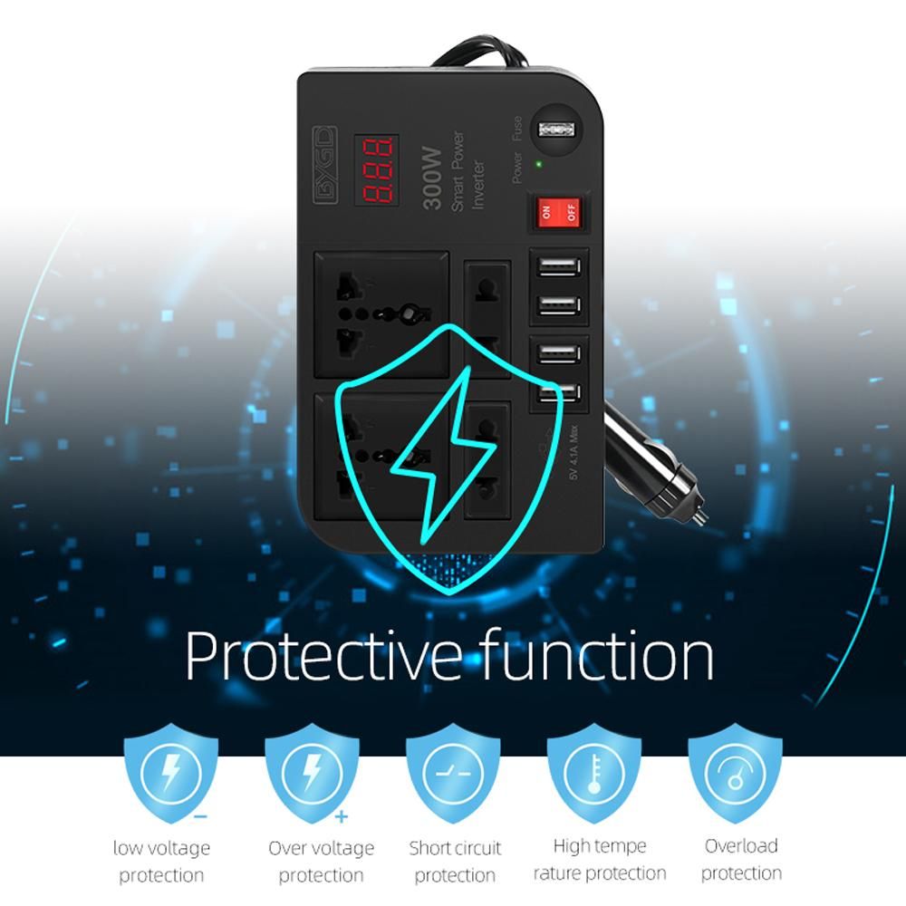 300W Car Inverter 12V to 220V Power Converter Automobile Electrical Inverter Transformer with 4 AC Outlets 4 USB Ports Voltage Display for Car Truck RV