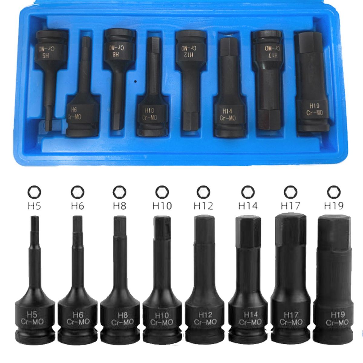 1/2in Drive Allen Wrench Hex Bit Impact Socket Set H5-H19