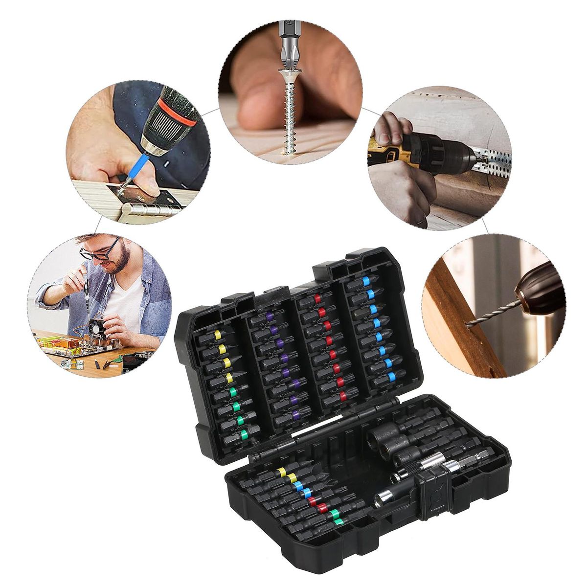 45PCS Drill Bit Set Screwdriver Bit Set Impact Driver Bit Set for Wood, Metal, Steel and Security Screwdriver Bits for Power Tool with Case