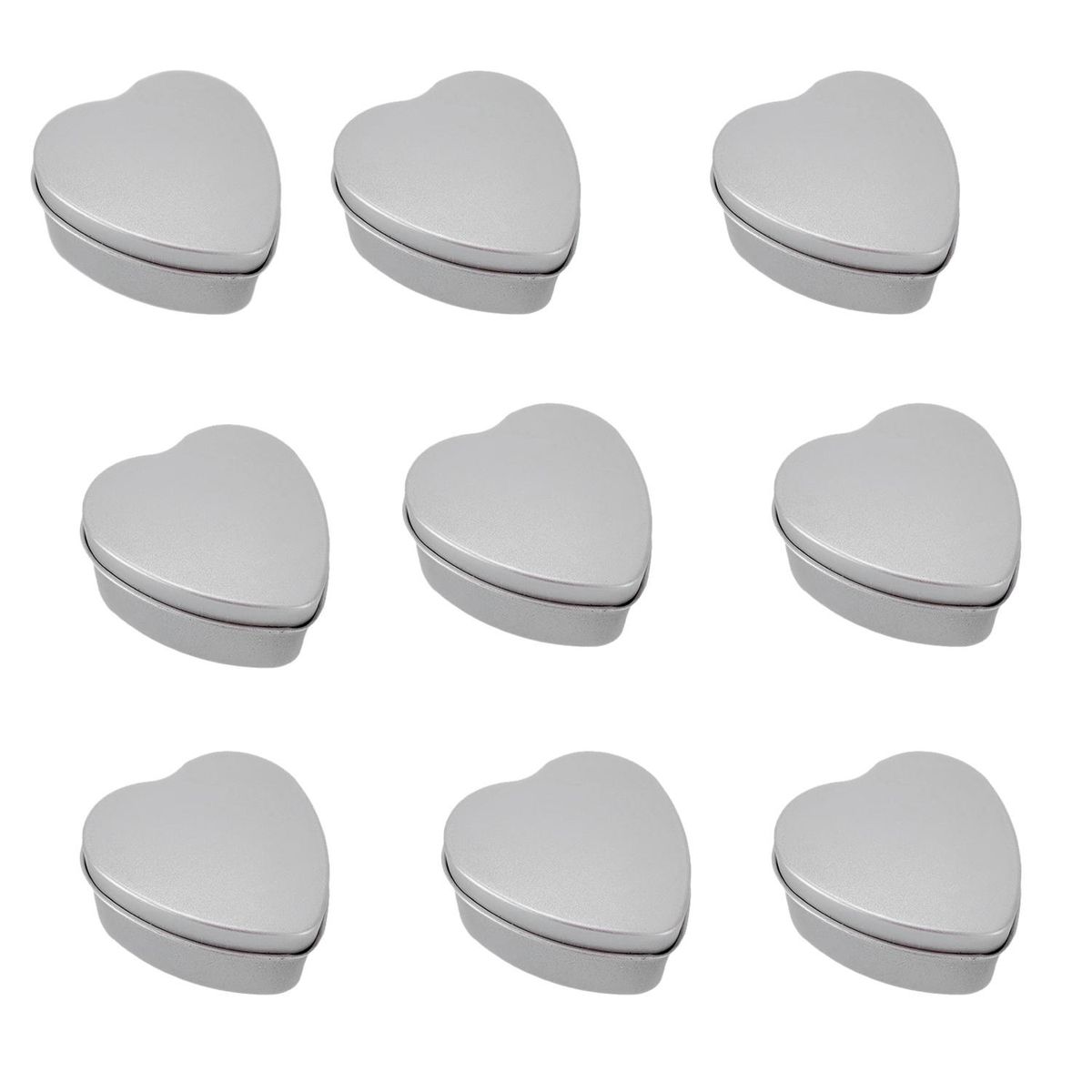 20Pcs Empty Heart Shaped Silver Tins with Flat Cover Closed