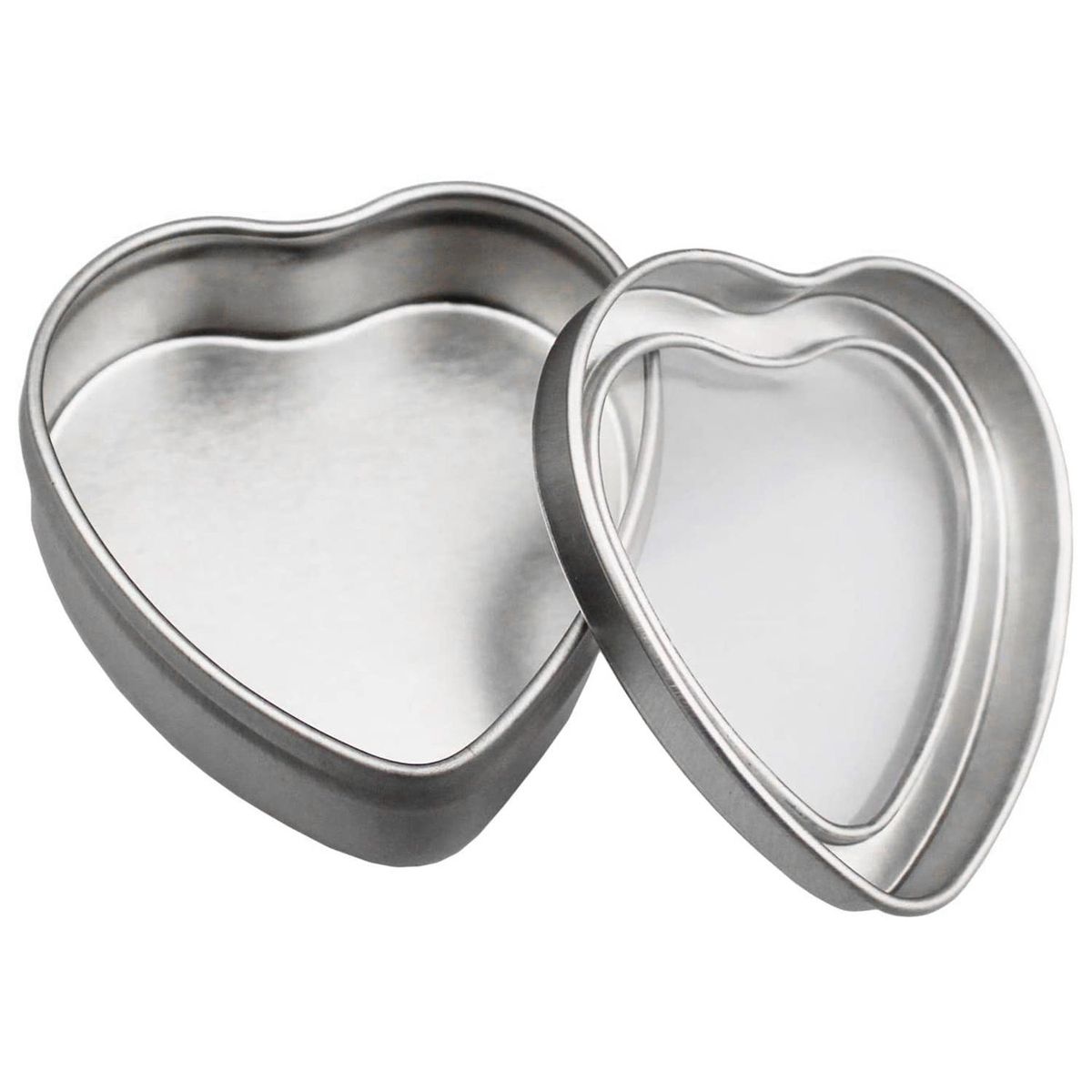 20Pcs Empty Heart Shaped Silver Tins with Flat Cover Closed