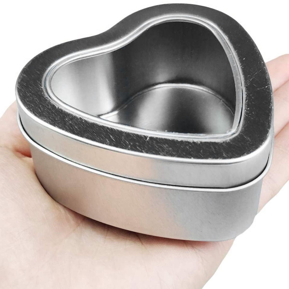 20Pcs Empty Heart Shaped Silver Tins with Flat Cover Closed