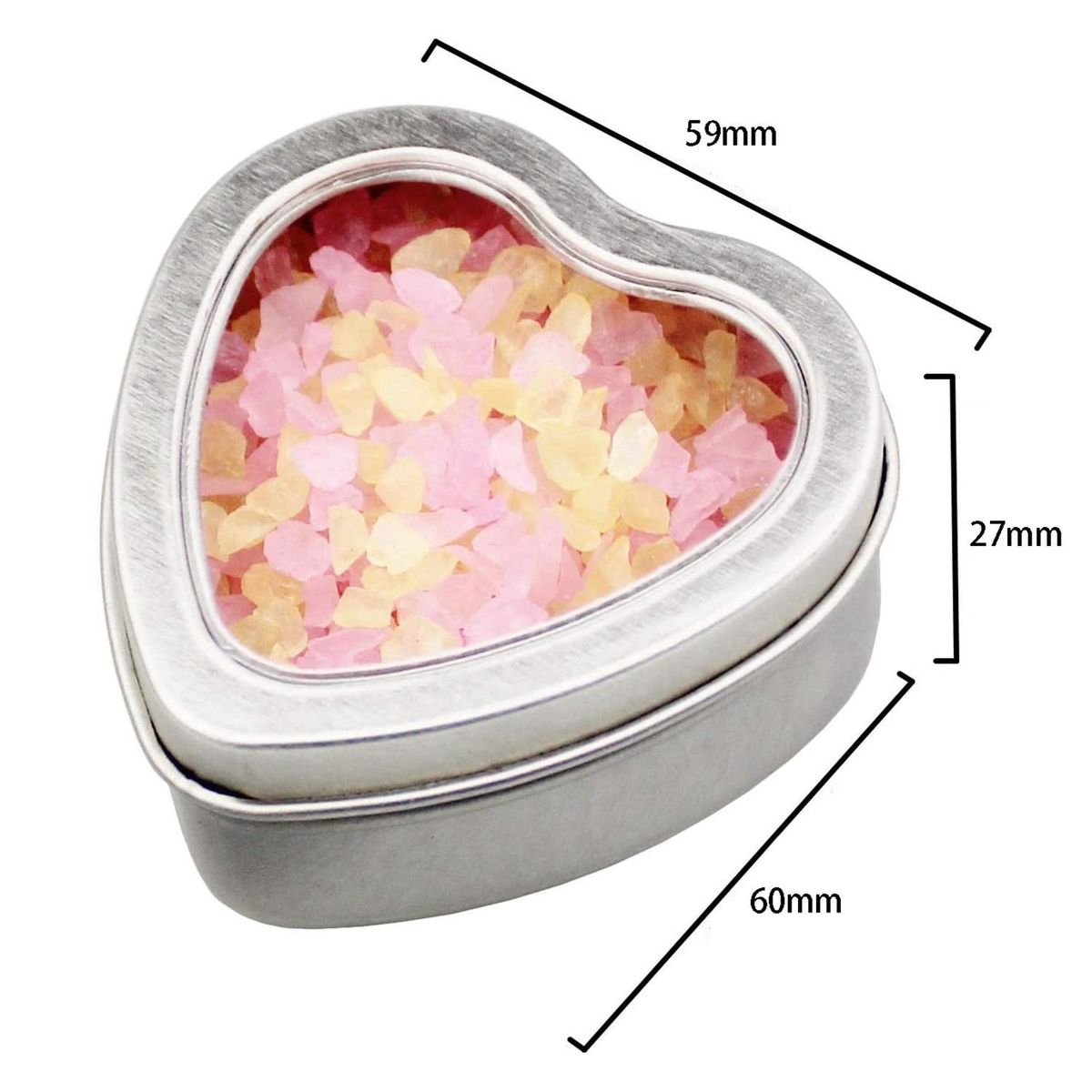 20Pcs Empty Heart Shaped Silver Tins with Flat Cover Closed