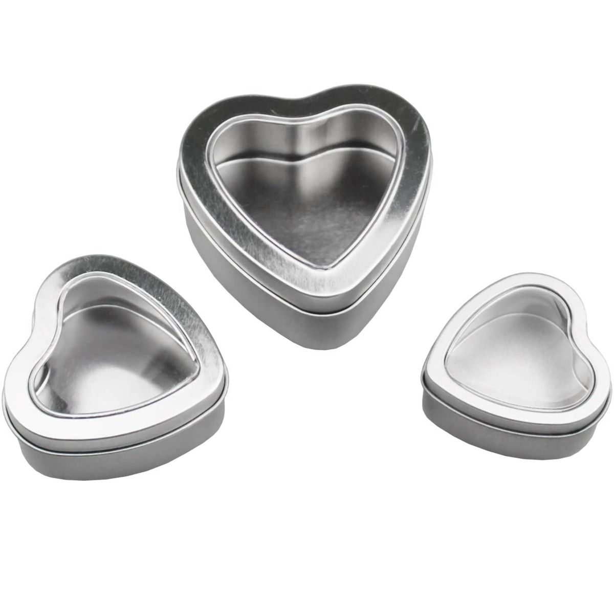 20Pcs Empty Heart Shaped Silver Tins with Flat Cover Closed