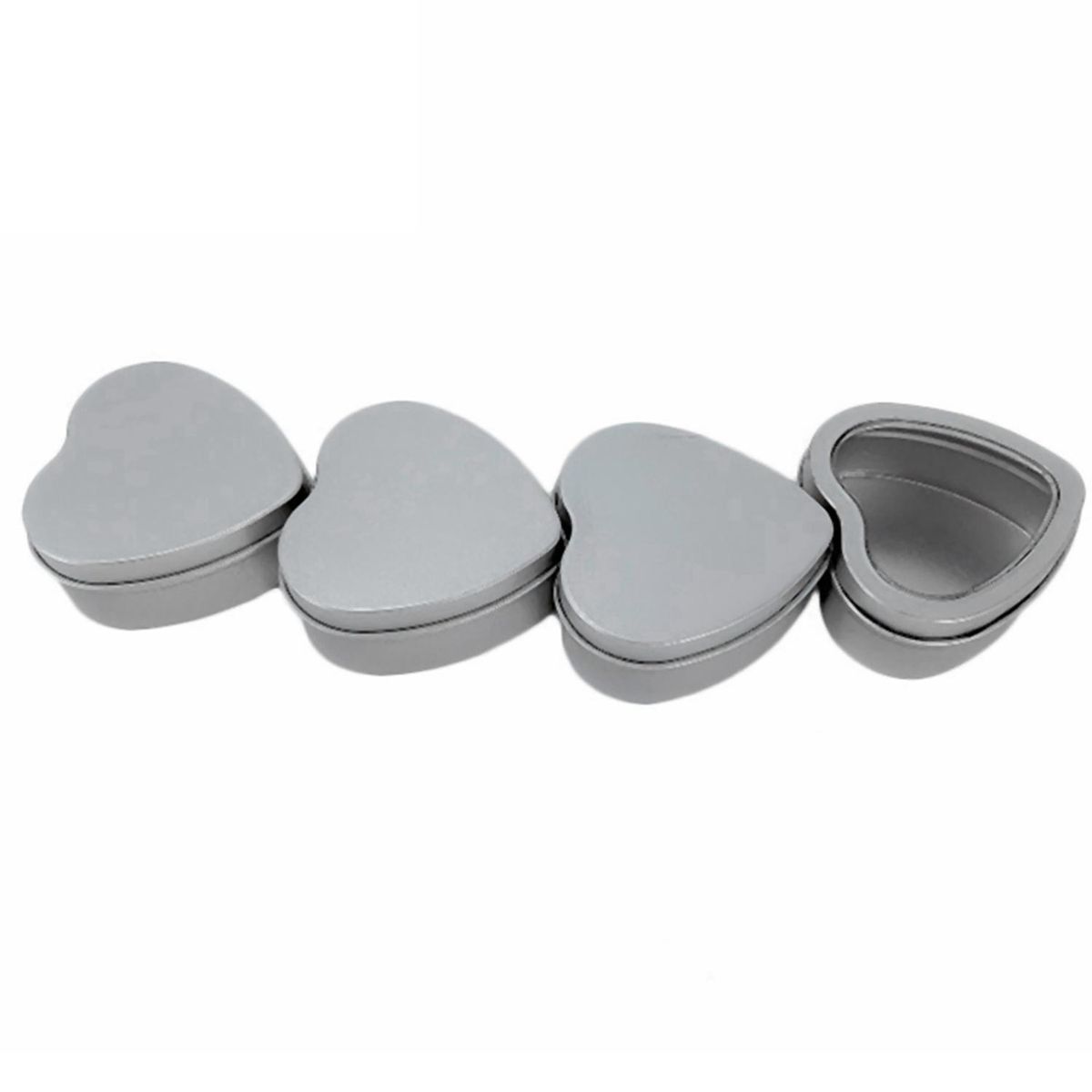 20Pcs Empty Heart Shaped Silver Tins with Flat Cover Closed