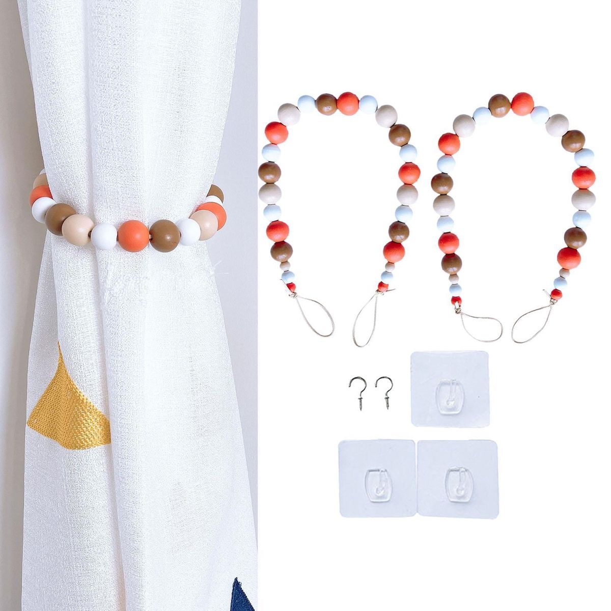 Wood Bead Curtain Tiebacks Bedroom Decorative Drapery Colorful 2