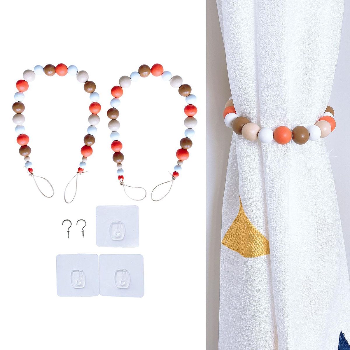 Wood Bead Curtain Tiebacks Bedroom Decorative Drapery Colorful 2